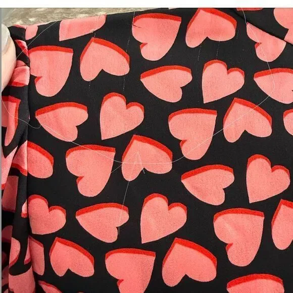 Rebecca Vallance Hotel Beau Frill Midi Dress Heart Print Long Sleeve Pink Size 4